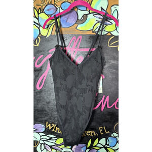 Celebrity Pink Flower Mesh One Piece Swimsuit, Large, Black